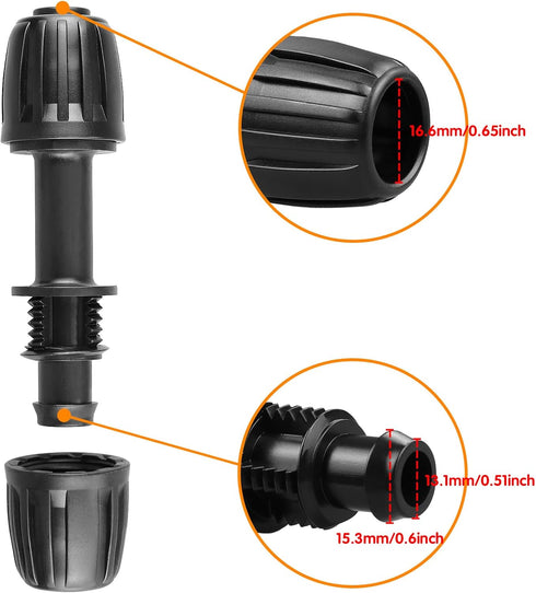 Drip Irrigation Fittings for 1/2 inch Tubing (0.60"-0.63" OD), 12 Pieces Barbed Coupling Drip Parts Locked Coupler Connectors, Drip Line Nuts Conn...