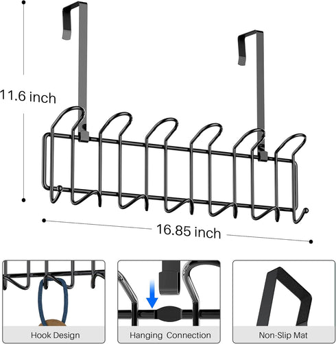 Coat Rack Wall Mounted Hook Rack Over The Door Hook Organizer 13 Hooks, Heavy-Duty Iron Wire Black...
