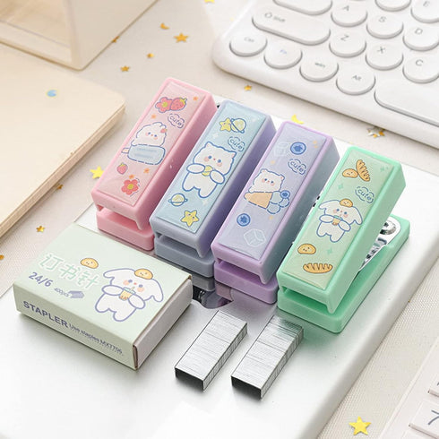 Pink 1 Set Mini Stapler with No.12 Staples, Cute Rabbit Pattern Desktop Stapler, Staple Remover, Bookbinding Machine for Paper Clips Staplers for ...