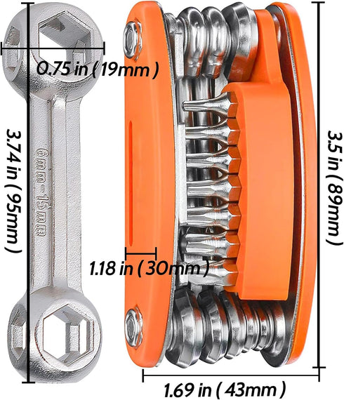 20 in 1 Bike Multitool Kit CRV Steel Multi-Function Cycling Mechanic Repair Tool Kit with 6-15mm Hexagon Bone Wrench Heavy Duty Metal Spanner...