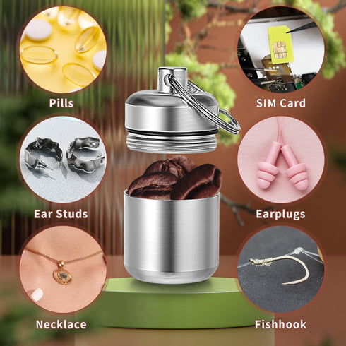 2 Pack Mini Case Keychain Holder Waterproof Metal Organizer Portable Travel Container Pocket Case with Carabiners for Outdoor Camping Travel (Blac...
