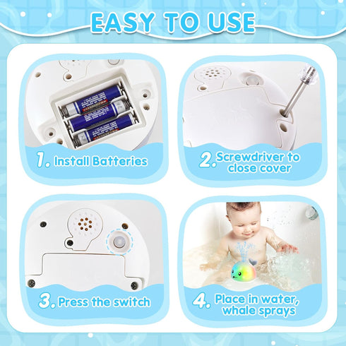 2024 Upgraded Whale Bath Toys for Babies, Light Up Bath Toys for Toddlers, Sprinkler Bathtub Toys Spray Fountain Water Pool Toys, Baby Infant Kids...