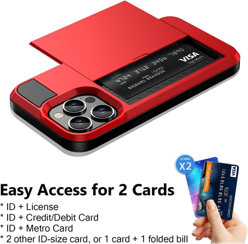 Vofolen Case Compatible with iPhone 15 Pro with Card Holder, Dual Layer Shockproof Wallet Phone Case Hidden Card Slot Sliding Protective Hard Shel...