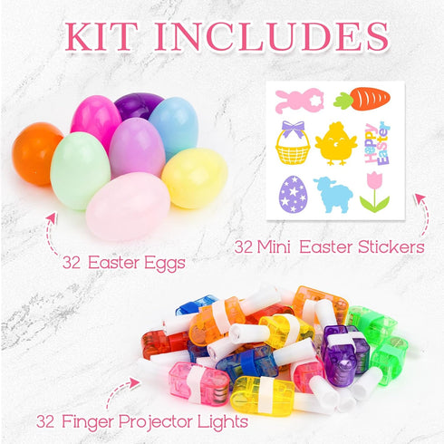 Easter Basket Stuffers - 32 Pack Easter Eggs with Finger Projector Lights - Easter Toys/Gifts Prizes for Kids Teens Boys Girls - Glow in The Dark ...