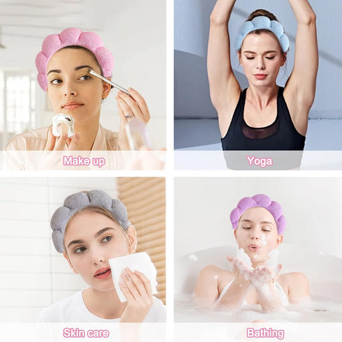 Spa Headband for Washing Face, Sponge Makeup Skincare Headband & Wristband Set Non Slip Headbands Soft Puffy Headwear Hair Accessories for Women G...