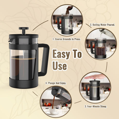 RAINBEAN Small French Press 12 Oz, Mini French Press Coffee Maker 1 Cup, Single Serve Coffee Press, Coffee Brewer With 3 Level Filtration, Perfect...