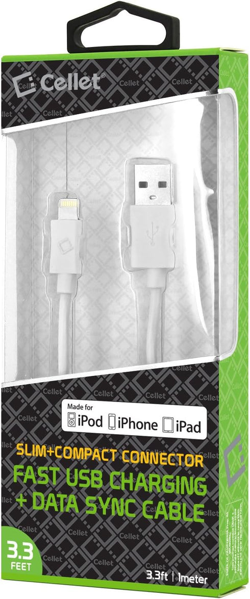Cellet Apple Certified Lightning Cable Compatible for Apple iPhone Xs/Xs Max/Xr/X/SE/8/7/6/5 iPad/Pro/Air/Mini, iPod, Touch - 1 Meter (3.3 feet) W...