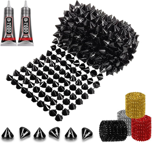 0.5 Yard Spike for Crafts Stude for Clothing, Black Spike stud with Glue, Cone Flatback Plastic Trim Mesh for Holloween Party Decoration Costume D...