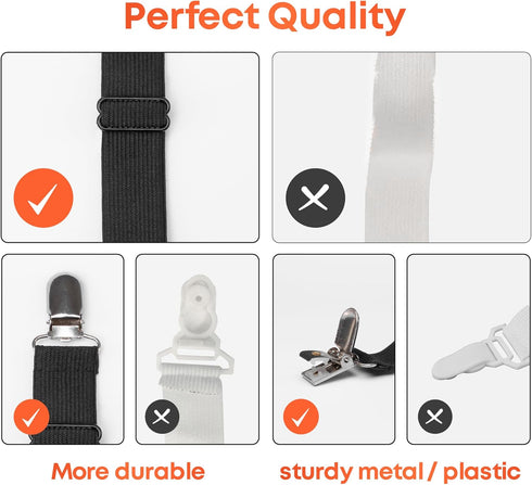 5 STARS UNITED Bed Sheet Straps Set | Easy to Use Adjustable Elastic Fasteners with Metal Clips | Sheet Holders for Corners | Fitted Sheet Clips t...