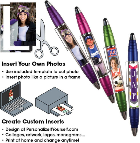 PixStylus 2 in 1 Personalized Pen and Stylus Combo - DIY – Just Insert a Photo or Create Your Own Custom Insert Online - Multicolor 6 Pack...