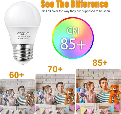 Low wattage Light Bulbs 1.5W LED Bulb Equivalent 15W20W Light Bulbs, 120v A15 LED Bulb Warm White 2700K Energy Saving Home Light Bulb E26 Base Cei...