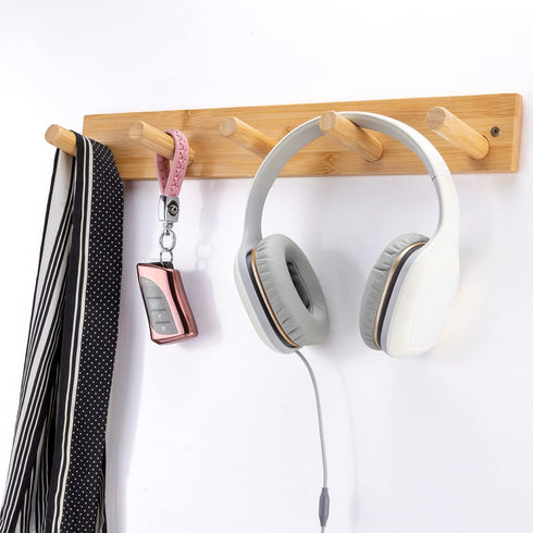 Wall Mounted Coat Rack, 5-Pegs Bamboo Entryway Hat Rack for Wall, Hooks for Hanging Coats and Jackets, Bathroom Kitchen Towel Rack Wall Hangers fo...