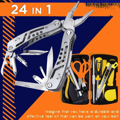 Multitool 24-in-1 with Mini Tools Knife Pliers and 11 Bits - Multi Tool All in One Multi Function Gear for Men Best Multi-tool Kit for Work EDC Ca...
