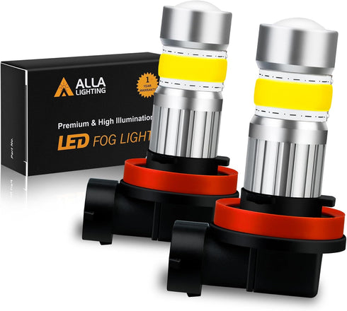 Alla Lighting 2800lm H8 H11 H16 LED Fog Lights Bulbs, 3200K Golden Yellow DRL Replacement for Cars, Trucks, Xtreme Super Bright COB-72 SMD Upgrade...