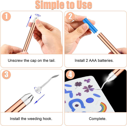 2pcs LED Weeding Tools for Vinyl with 5 Kinds of Hooks, Craft Weeding Tools for Vinyl with Light, Pin Pen Weeding Tool Set for Silhouettes Cutting...