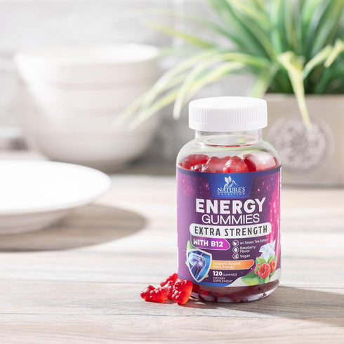 Energy Gummies Vitamin B12, Green Tea & Natural Caffeine Support, Extra Strength 1000 mcg Daily Energy Vitamins, Delicious Berry Flavor Gummy Chew...