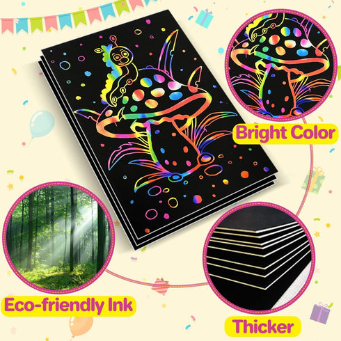 Scratch Paper Art Gifts: Rainbow Scratch Off Art-Craft Supplies Kits Pad for 3 4 5 6 7 8 Year Old Boys Girls Toys for Birthday Christmas Halloween...