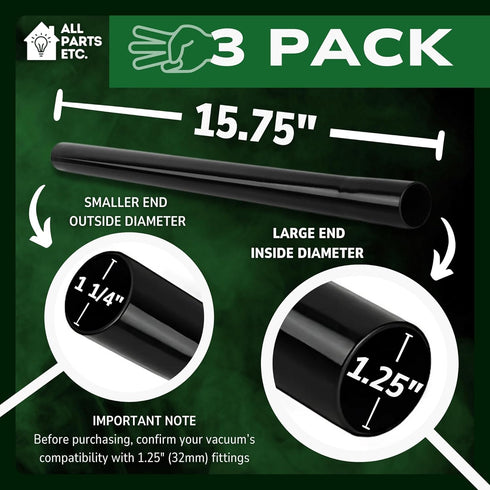 1.25 Inch Vacuum Extension Wands, 32mm Vacuum Accessories & Attachments | 15.75" Extension Wand Vacuum Pipe Tubes for Shop Vac, Wet/Dry Vacuums, a...