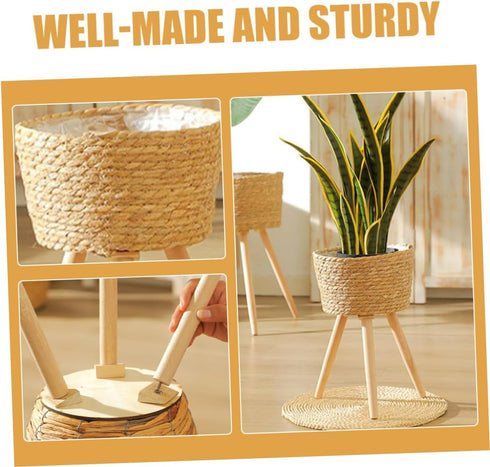 Floor Planter Stand Wicker Plant Stand Footed Wicker Baskets Flower Pot Base Floor Plant Stand Flower Pot Riser Holder Plant Flower Stool Stand Ha...