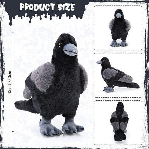 Aoriher 12 Inch Crow Plush Stuffed Animal Soft Black Fluffy Plush Toy Realistic Bird Stuffed Animal for Home Decoration Pet Party Favors Animal Co...