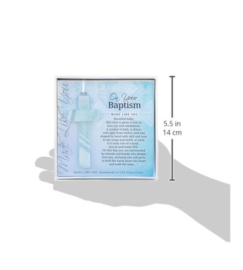On Your Baptism Beautiful Baby Handmade Aqua Glass Cross - Treasured Baptism Gift for Baby Girl or Boy...