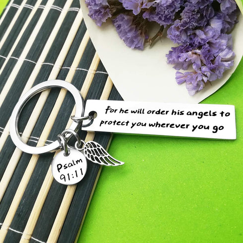 Bible Verse Keychain Christian Gift Religious Jewelry To Protect You Wherever You Go Faith Key Chain Christian Keychain Thanksgiving Christmas Eas...