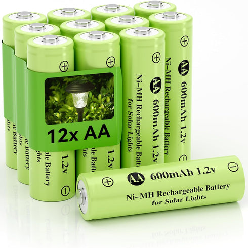 1.2v AA Ni-MH Rechargeable Battery, Double A 600mAh 1.2V Rechargeable Battery Pre-Charged, Low Self - Discharge for Outdoor Solar Lights, Lawn Lam...
