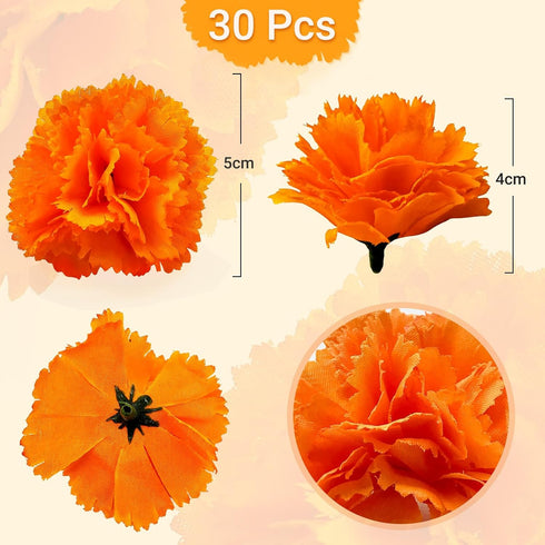 Marigold Flowers Heads Bulk, Silk Artificial Flowers for Diwali,Indian Festival, DIY Marigold Garland Day of The Dead Decorations (Orange)...