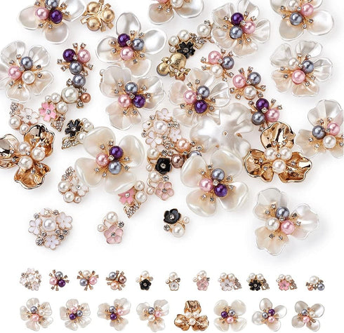 Pandahall 38pcs Pearl Rhinestone Buttons Embellishments Flatback Flower Faux Pearl Brooch Rhinestone Buttons for Jewelry Making Wedding Party Home...