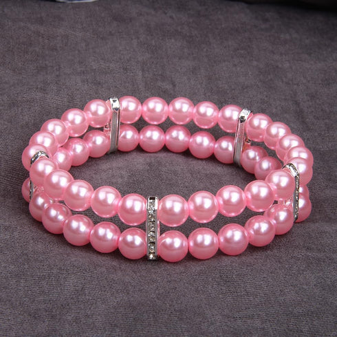 2 Rows Pearls Pet Dog Necklace Collar Bling Accessories Charm Pet Puppy Jewelry Puppy Chihuahua Yorkie Handmade Adjustable (Pink, Extra Small)...
