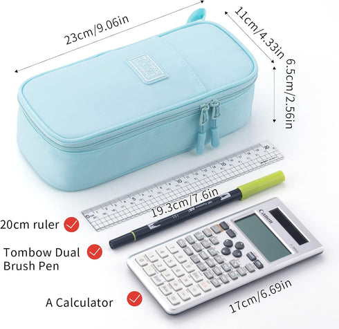 CICIMELON Durable Pencil Case Big Storage Pen Pouch Bag for School Supplies Office College Teen Adults, Light Blue...