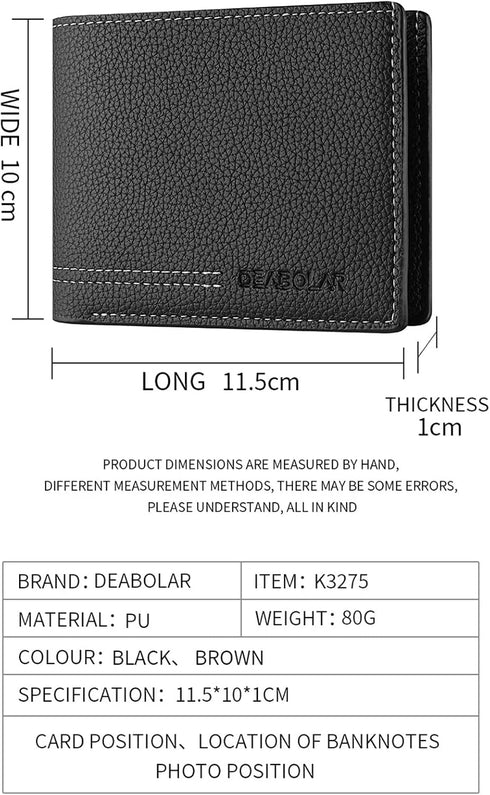 Men Wallet Black PU Material 4 Credit Card Holder 2 Money Pockets 1 Clear Window Suitable for Men Women Gifts without RFID Slim Small Wallets for ...
