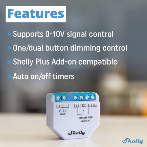 Shelly Plus 0-10V Dimmer | WiFi & Bluetooth Smart Dimmer Switch | String Light | No Neutral Wire Required | Home Automation | Compatible with Alex...