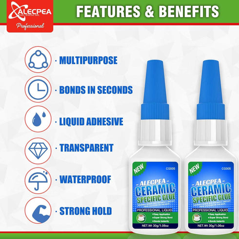 Ceramic Super Glue - 2Pack 30g Rapid-Setting Adhesive for Porcelain & Pottery Repair | Waterproof, High Strength for Dishes, Tiles, DIY Crafts...