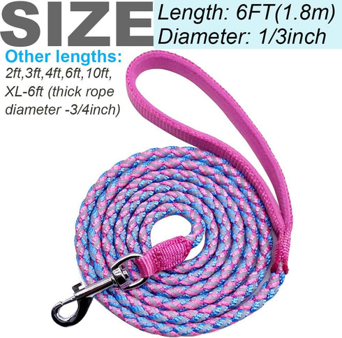 6ft Small Dog Leash, Reflective Dog Leash, Lightweight Nylon Rope Braided Dog Training Leash Walking Cute Puppy Dog Lead (1/3", pink dog lead)...