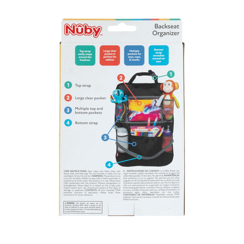 Nuby Backseat Car Organizer Set: Organizer with Tablet Holder, Storage Pockets and 5 Linkable Hooks for Attaching Accessories | Easy to Clean Blac...