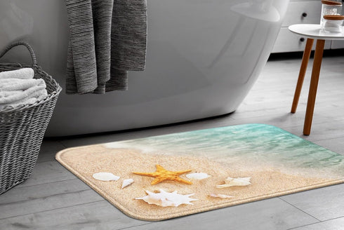 Britimes Bath Mat for Bathroom, Beach Starfish Sea Shell Washable Cover Floor Rug Carpets Floor Mat Bathroom Decorations 18x30 Inches for Kitchen ...