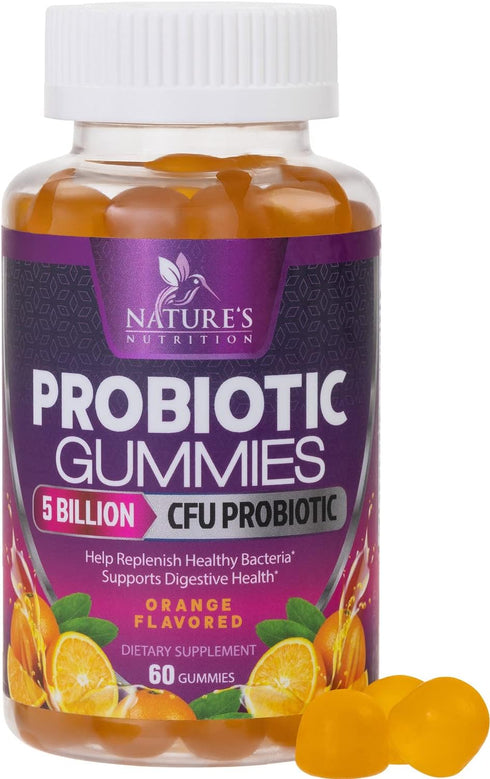 Probiotic Gummies for Digestive Health, Daily Probiotics for Women & Men, 5 Billion CFUs, Nature's Pro Biotics Gummy for Immune Support, Digestive...