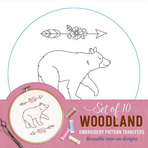 Woodland Embroidery Pattern Transfers (set of 10 hoop designs!)...