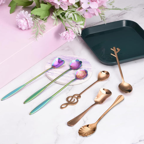 uxcell 7Pcs Stainless Steel Shell Shape Coffee Spoon Tableware Dessert Spoons Stirring Mixing Spoon for Tea Coffee Cake Sugar, 5 Inch Rose Gold...