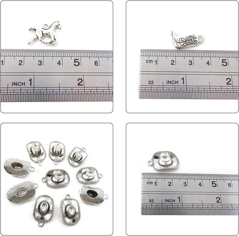 Honbay 60PCS Antique Silver Alloy Western Cowboy Charms Pendants Cowboy Boot Horse Hat Charms for Earrings Bracelet Necklace Jewelry Making (3 Sty...