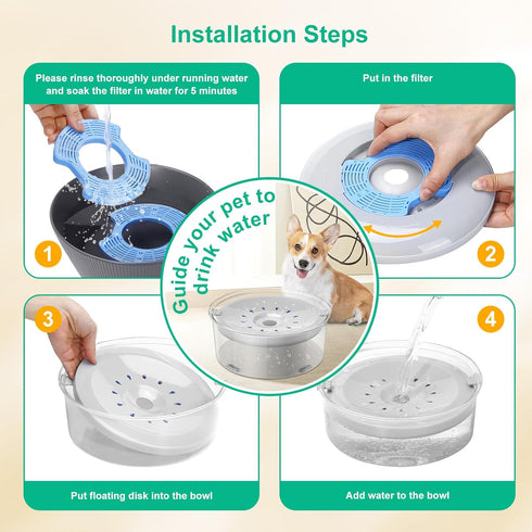 2L Dog Water Bowl No Spill Dog Bowl with Slow Feeder Mat 70oz Large Splash Proof Pet Water Dispenser with Filters Plastic Slow Drinking Bowl Vehic...
