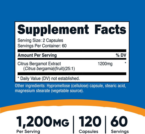 Nutricost Citrus Bergamot Capsules 1,200mg, 120 Capsules - 25:1 Bergamot Extract - 60 Servings, Gluten Free, Vegan & Non-GMO...