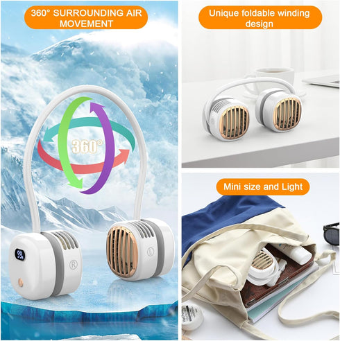 Portable Neck Fan.Hands Free Portable Fan 3 Speeds Bladeless, 360°Adjustable Cooling Personal Fan,Display Electricity.USB Rechargeable Fan for Wom...