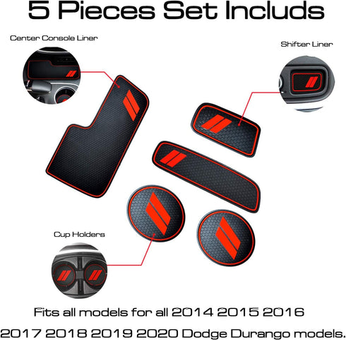HAMSAM for Dodge Durango Accessories 2014-2020 Anti Dust Cup Holder Inserts, Door Pocket Liners,Center Console Liner Mats Premium Custom Interior(...