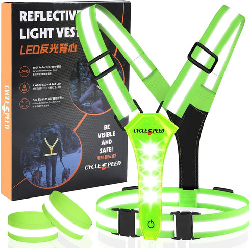Led Reflective Vest Running Gear, Light Up Vest for Night Walking, High Visibility USB Rechargeable Adjustable Running Lights for Runners Walkers ...