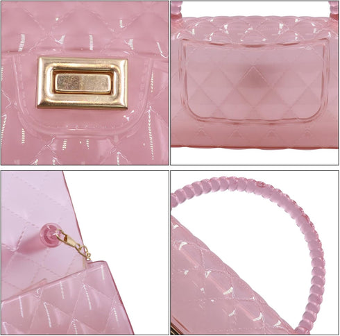 Fashion Candy Color Jelly Crossbody Bag for Women Girls Transparent Satchel Shoulder Handbag with Beaded Top Handle...
