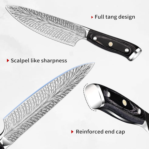 Chef Knife 8-Inch Kitchen Knife - Professional Sharp High Carbon Stainless Steel Japanese Knife, Cooking Knives with Ergonomic Handle for Man and ...