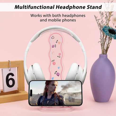 CamyCosy Headphone Stand Gaming Headset Holder for Desk,Clear Tulip Flowers Pattern Cellphone Stand Earphone Stand Desk Accessories for All Headph...