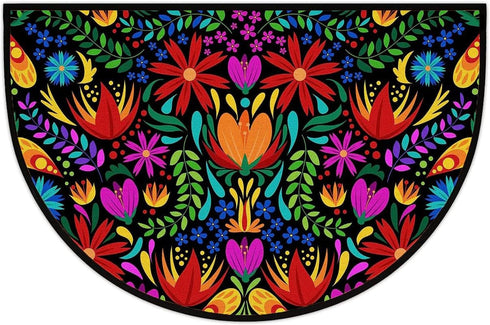 Half Round Door Mat Mexican Fiesta Door Mat Flower Dahlia Outdoor Entrance,for Outside Entry 18x30 in Wear Resistant Semi Circle Floor Mats Area R...